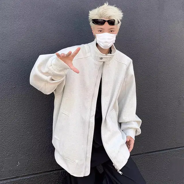虫小绿 美式高街解构拼接小众设计毛呢纯色外套秋冬季基础款立领宽松休闲百搭舒适通勤开衫卫衣飞行员教练行政夹克 男女同款