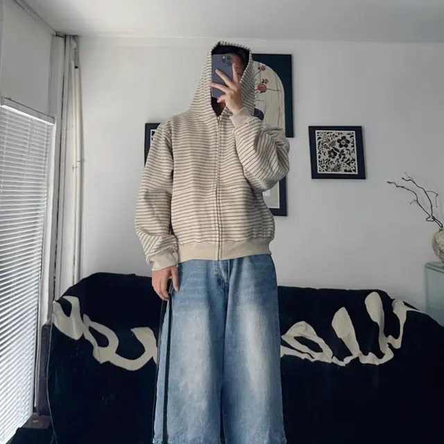 虫小绿 美式条纹连帽开衫夹克春秋季潮流时尚慵懒复古宽松百搭情侣帽衫外套松弛感休闲穿搭卫衣 男女同款