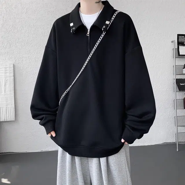 虫小绿 慵懒学院风美式高街复古纯色半拉链翻领重磅休闲运动百搭上衣春秋季潮流时尚日常通勤宽松卫衣 男女同款