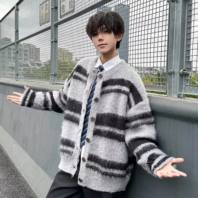 虫小绿 美式复古软糯仿貂毛开衫毛衣外套秋冬季潮流宽松休闲上衣百搭慵懒风保暖针织衫 男女同款