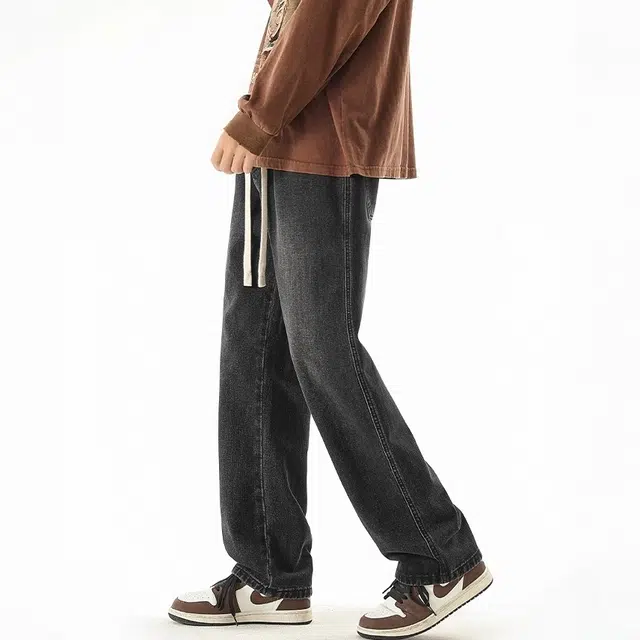 虫小绿 美式复古高街风宽松舒适百搭水洗做旧通勤休闲直筒牛仔裤 男女同款