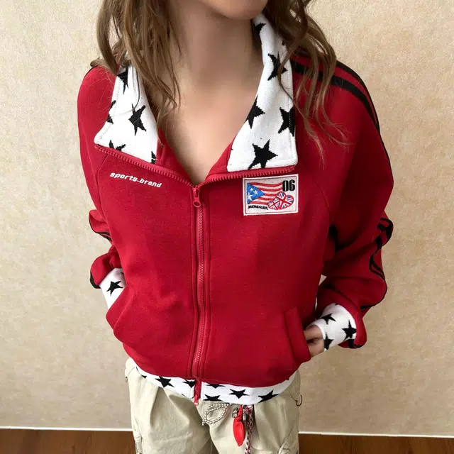 虫小绿 美式复古拼接撞色星星立领设计感运动开衫夹克外套春秋季宽松舒适百搭上衣休闲拉链卫衣 男女同款