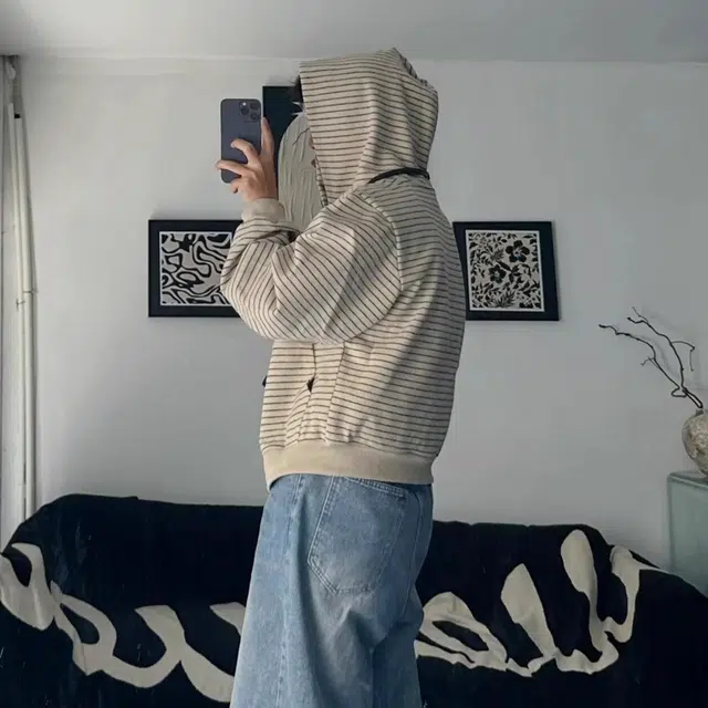 虫小绿 美式条纹连帽开衫夹克春秋季潮流时尚慵懒复古宽松百搭情侣帽衫外套松弛感休闲穿搭卫衣 男女同款