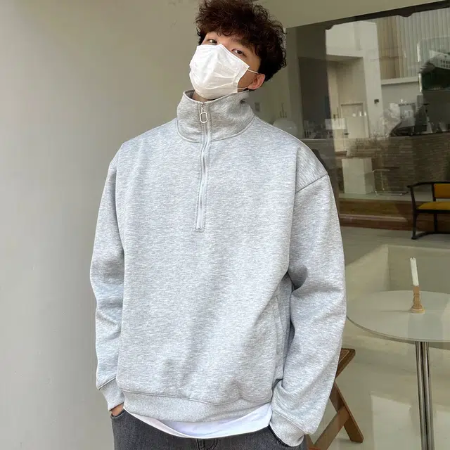 虫小绿 美式复古半拉链立领长袖上衣外套春秋季潮牌宽松简约百搭休闲纯色高领套头卫衣 男女同款