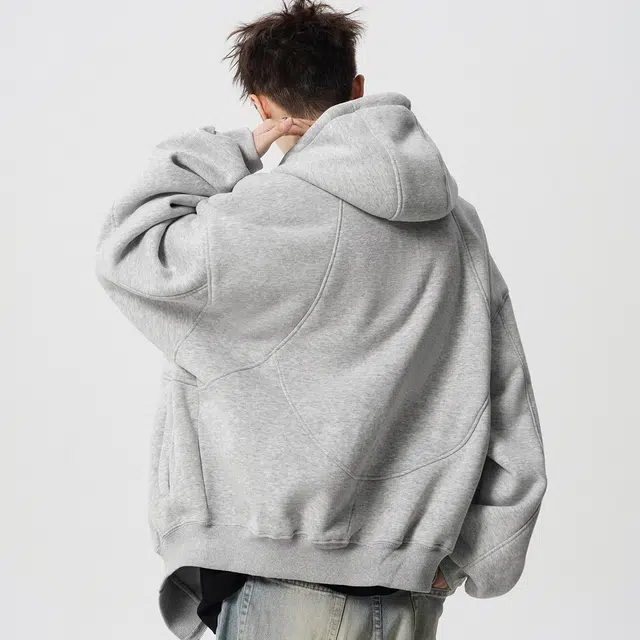 虫小绿 美式解构设计感拼接高街潮牌休闲长袖上衣复古运动百搭开衫宽松加厚保暖情侣款连帽卫衣 男女同款