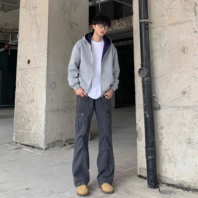 虫小绿 春秋季小众设计感美式高街内外撞色高级感长袖重磅开衫外套双拉链宽松休闲百搭潮牌简约廓形情侣款连帽卫衣 男女同款