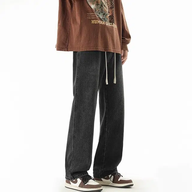 虫小绿 美式复古高街风宽松舒适百搭水洗做旧通勤休闲直筒牛仔裤 男女同款