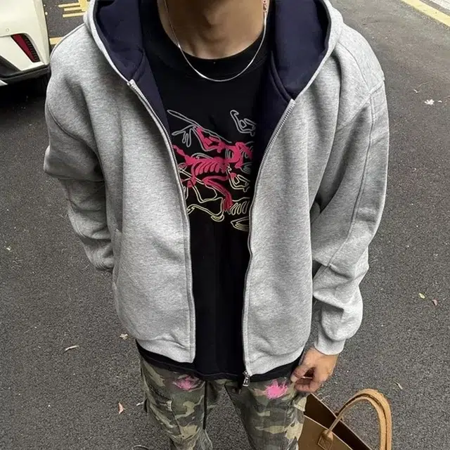 虫小绿 春秋季小众设计感美式高街内外撞色高级感情侣开衫外套双拉链宽松休闲百搭潮牌简约通勤廓形长袖重磅连帽卫衣 男女同款