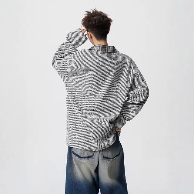 虫小绿 美式高街学院风基础款纯色上衣外套休闲格子拼接翻领设计感宽松户外通勤百搭港风痞帅高级感长袖卫衣 男女同款