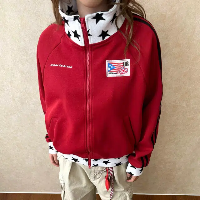 虫小绿 美式复古拼接撞色星星立领设计感运动开衫夹克外套春秋季宽松舒适百搭上衣休闲拉链卫衣 男女同款