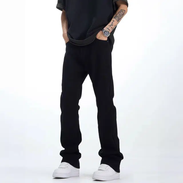 虫小绿 美式复古高街水洗做旧废土风基础款窄版微喇弯刀修身显瘦显高日常通勤百搭时尚潮流痞帅中腰垂感舒适休闲工装牛仔裤 男女同款