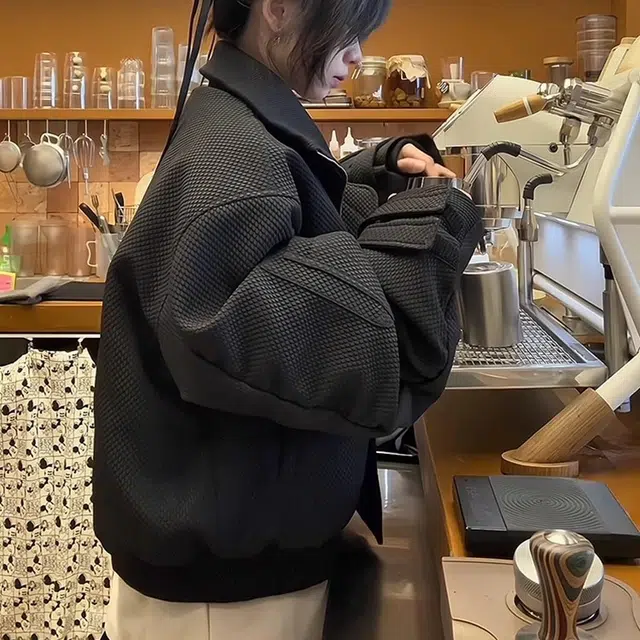 虫小绿 美式高街复古折戟翻领设计感蜂窝工装外套秋冬款解构宽松休闲潮流百搭保暖舒适纯色金属拉链防风亨利领飞行员夹克 男女同款