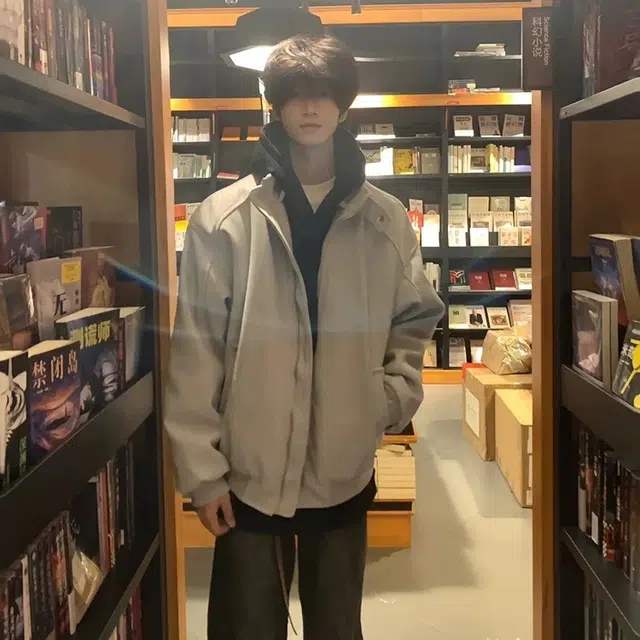 虫小绿 美式高街解构拼接小众设计毛呢纯色外套秋冬季基础款立领宽松休闲百搭舒适通勤开衫卫衣教练行政飞行员夹克 男女同款