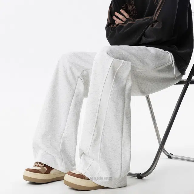 虫小绿 美式复古重磅解构纯色弯刀宽松直筒百搭阔腿运动休闲裤 男女同款