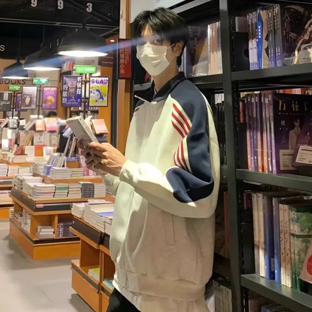 虫小绿 美式复古重磅三条杠撞色立领棒球服春秋季宽松休闲夹克外套条纹拼接设计感情侣款开衫拉链卫衣 男女同款