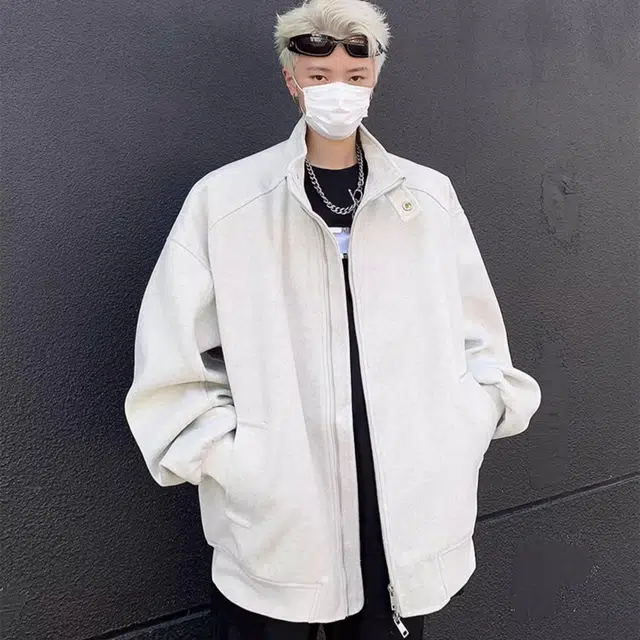 虫小绿 美式高街解构拼接小众设计毛呢纯色外套秋冬季基础款立领宽松休闲百搭舒适通勤开衫卫衣飞行员教练行政夹克 男女同款