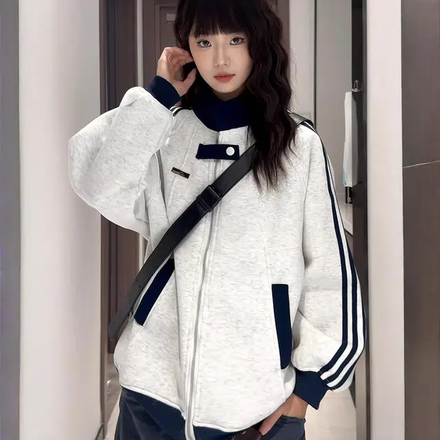 虫小绿 美式复古拼接撞色学院运动风外套春秋款潮牌三条杠夹克宽松痞帅街头舒适时尚休闲个性通勤百搭拉链卫衣 男女同款