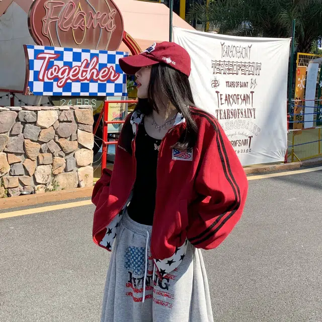 虫小绿 美式复古星星撞色拼接立领开衫外套春秋季潮流宽松休闲运动长袖上衣痞帅拉链情侣款卫衣 男女同款