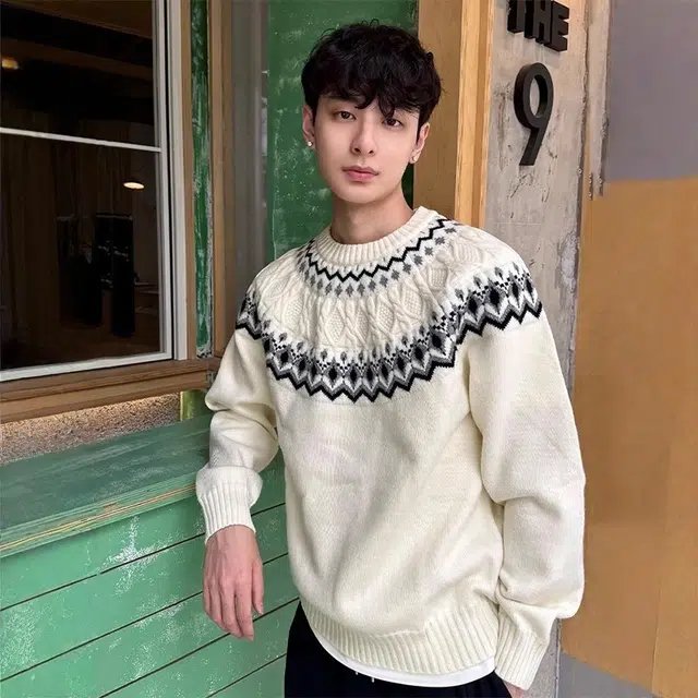 虫小绿 美式复古费尔岛套头毛衣外套绒感慵懒风秋冬季宽松休闲潮流百搭圆领提花针织衫 男女同款