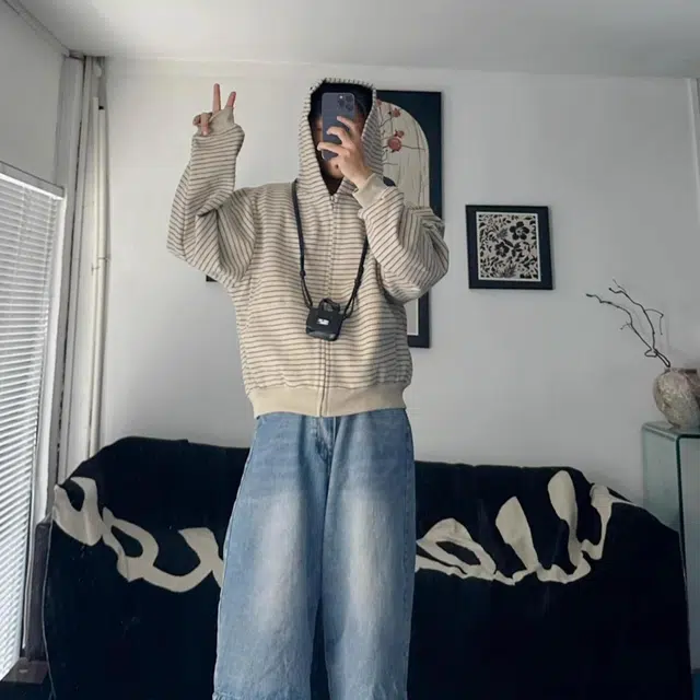 虫小绿 美式条纹连帽开衫夹克春秋季潮流时尚慵懒复古宽松百搭情侣帽衫外套松弛感休闲穿搭卫衣 男女同款