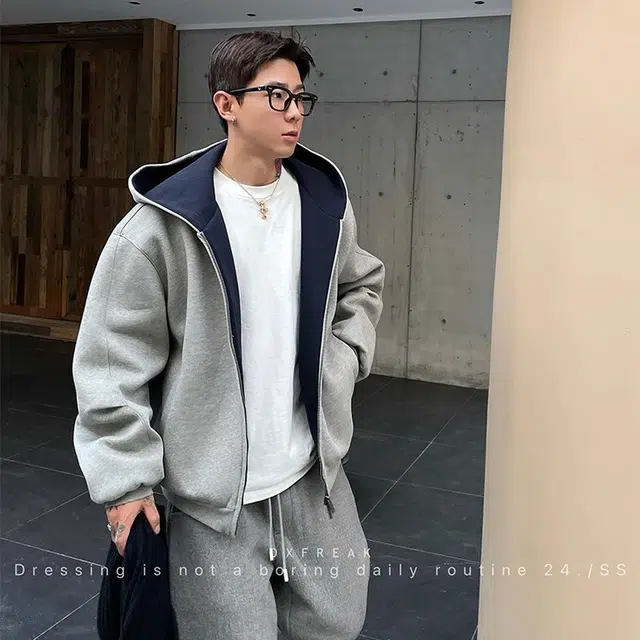 虫小绿 美式复古宽松连帽开衫厚款卫衣 男女同款