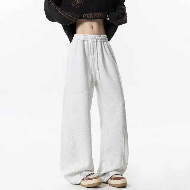 虫小绿 美式复古重磅解构纯色弯刀宽松直筒百搭阔腿运动休闲裤 男女同款