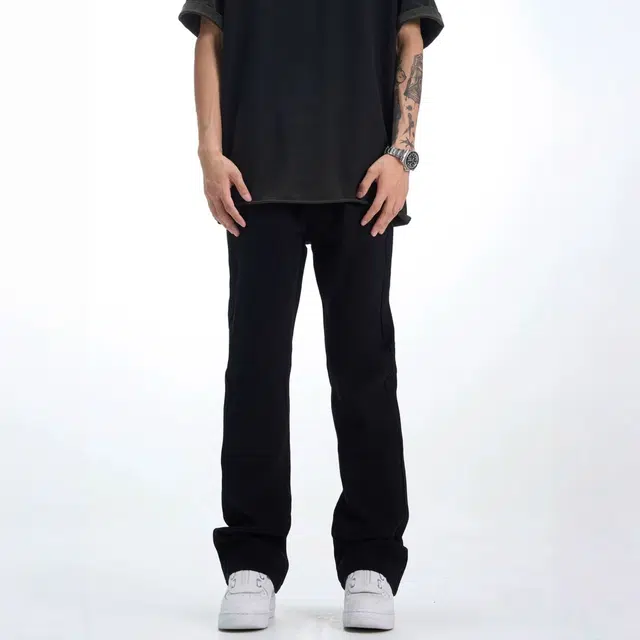 虫小绿 美式复古高街水洗做旧废土风基础款窄版微喇弯刀修身显瘦显高日常通勤百搭时尚潮流痞帅中腰垂感舒适休闲工装牛仔裤 男女同款