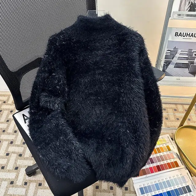 虫小绿 秋冬季时尚提花仿水貂毛立领毛线衣外套保暖拉链开衫毛衣帅气慵懒风松弛感高级弹力打底百搭宽松休闲垂感针织衫 男女同款