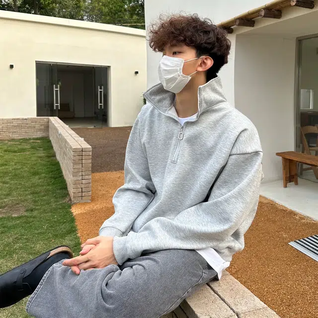 虫小绿 美式复古半拉链立领长袖上衣外套春秋季潮牌宽松简约百搭休闲纯色高领套头卫衣 男女同款