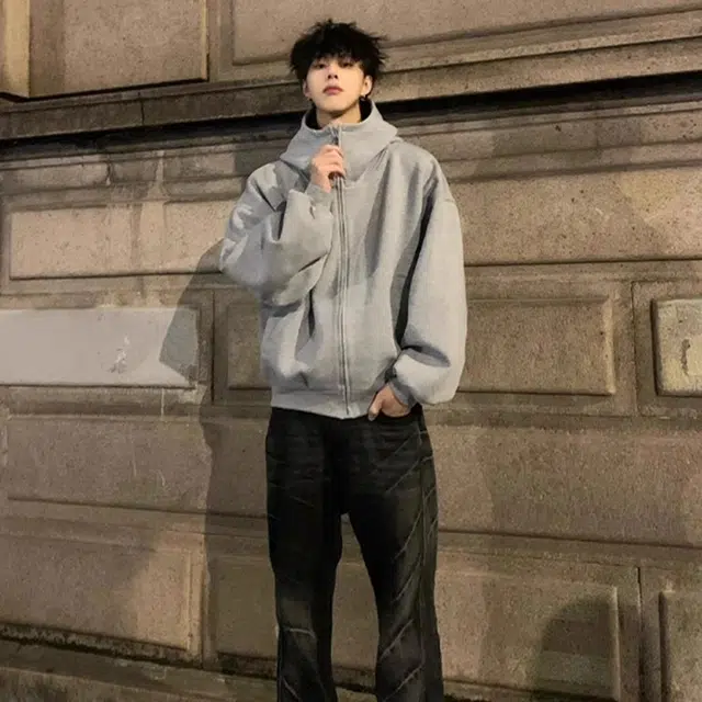 虫小绿 街头复古重磅纯色春秋季潮流长袖外套美式高级感休闲百搭宽松连帽卫衣 男女同款