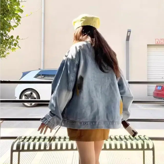 虫小绿 式潮牌重磅花卉刺绣立领夹克春秋季高街痞帅复古水洗做旧高级感宽松休闲拉链开衫牛仔外套 男女同款