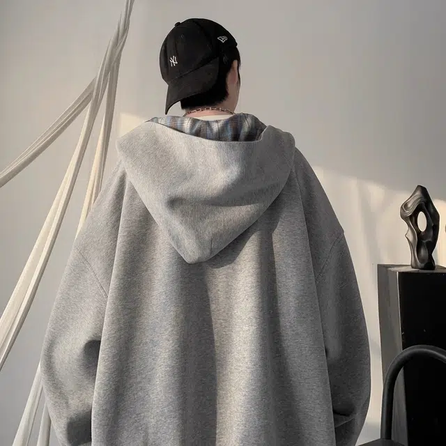 虫小绿 美式复古潮牌高级感拼接格子连帽上衣服春秋季韩版潮流设计开衫外套休闲宽松单排扣百搭卫衣 男女同款