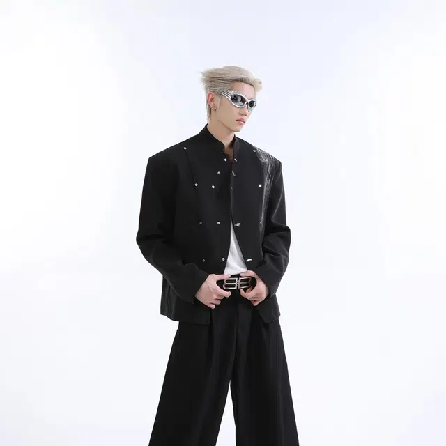 虫小绿 国风新中式泼墨立领金属装饰西服外套春秋季街头潮流时尚百搭西装 男女同款