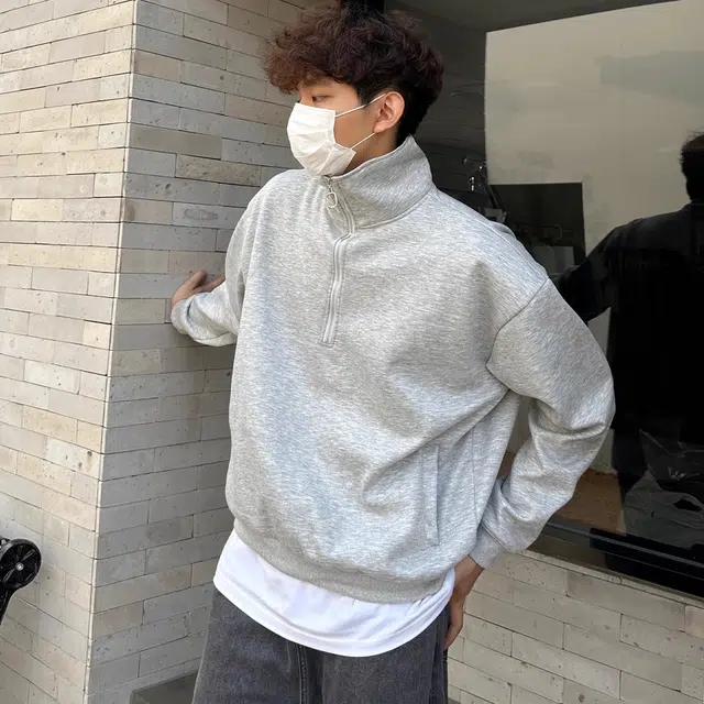 虫小绿 美式复古半拉链立领长袖上衣外套春秋季潮牌宽松简约百搭休闲纯色高领套头卫衣 男女同款