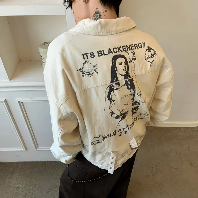 虫小绿 美式做旧重工脏染背扣高级设计感复古翻领夹克摇滚印花宽松春秋季潮流舒适百搭高街潮牌嘻哈街头风痞帅休闲牛仔外套 男女同款