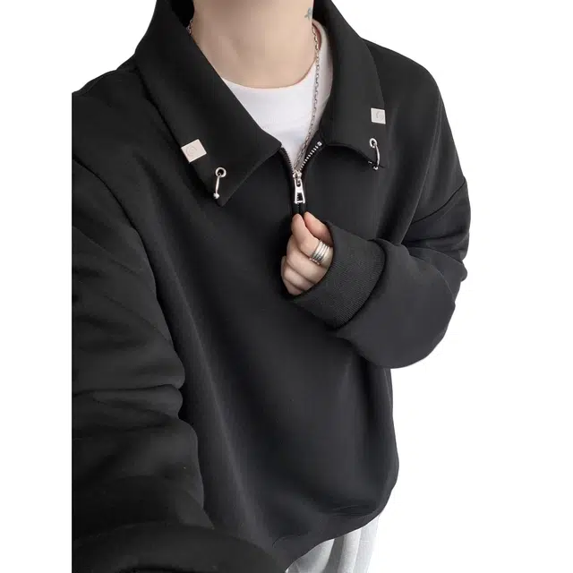 虫小绿 慵懒学院风美式高街复古纯色半拉链翻领重磅休闲运动百搭上衣春秋季潮流时尚日常通勤宽松卫衣 男女同款