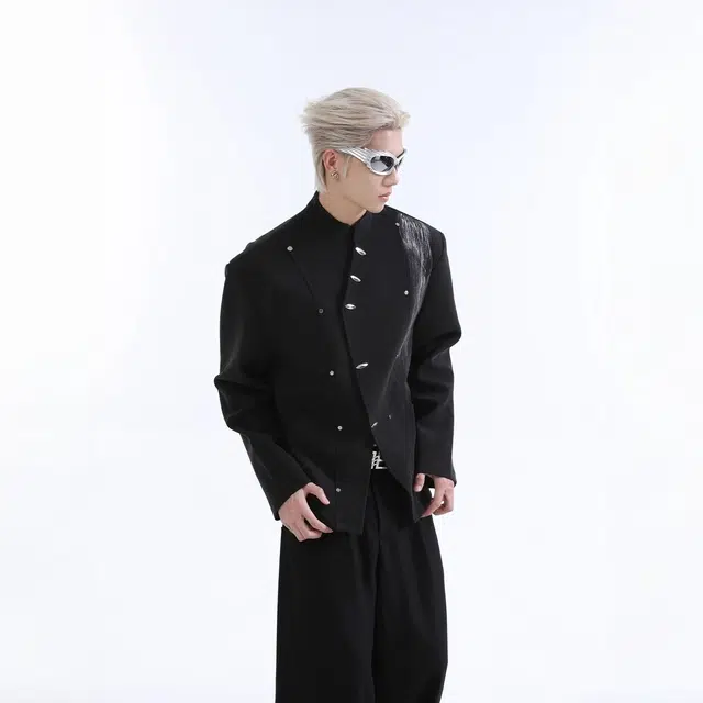 虫小绿 国风新中式泼墨立领金属装饰西服外套春秋季街头潮流时尚百搭西装 男女同款