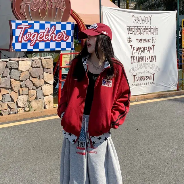 虫小绿 美式复古星星撞色拼接立领开衫外套春秋季潮流宽松休闲运动长袖上衣痞帅拉链情侣款卫衣 男女同款