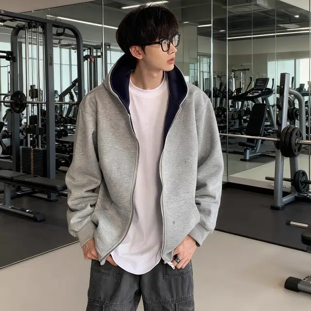 虫小绿 春秋季小众设计感美式高街内外撞色高级感长袖重磅开衫外套双拉链宽松休闲百搭潮牌简约廓形情侣款连帽卫衣 男女同款
