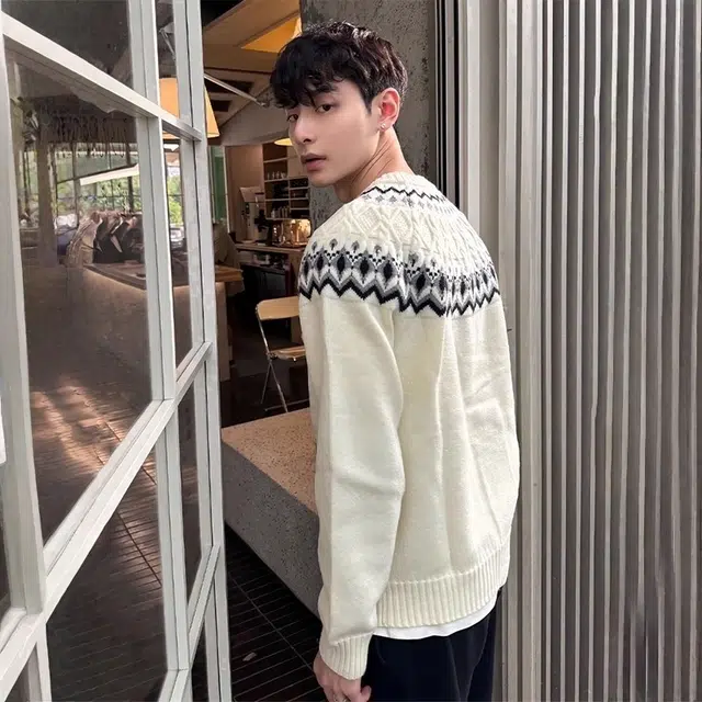 虫小绿 美式复古费尔岛套头毛衣外套绒感慵懒风秋冬季宽松休闲潮流百搭圆领提花针织衫 男女同款