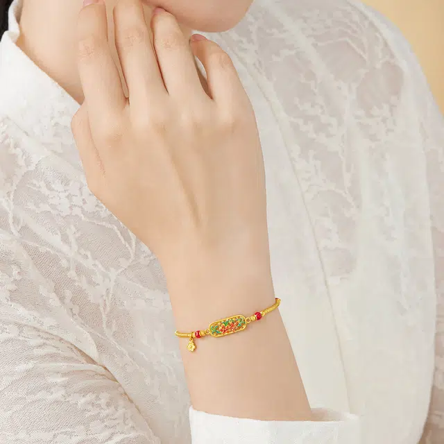 六福珠宝 福满传家百合花黄金碎金子手饰 足金 按克计价 手链 女款 赠粉色小香风首饰盒