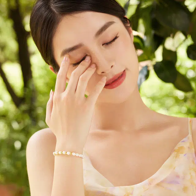 六福珠宝 硬金珠子 足金淡水 珍珠 一口价 黄金手串 女款