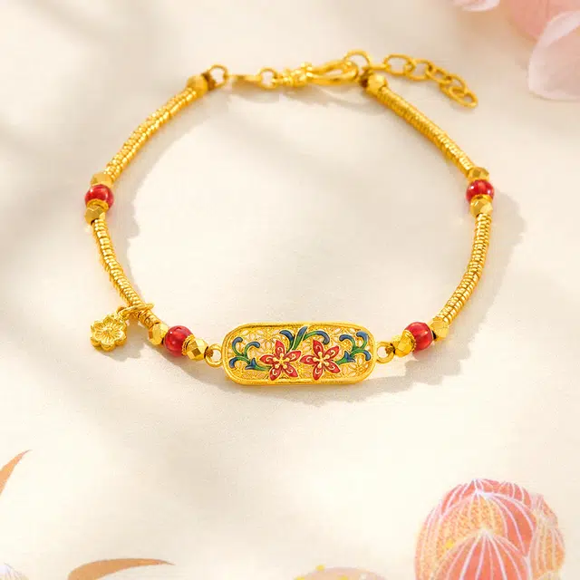 六福珠宝 福满传家百合花黄金碎金子手饰 足金 按克计价 手链 女款 赠粉色小香风首饰盒