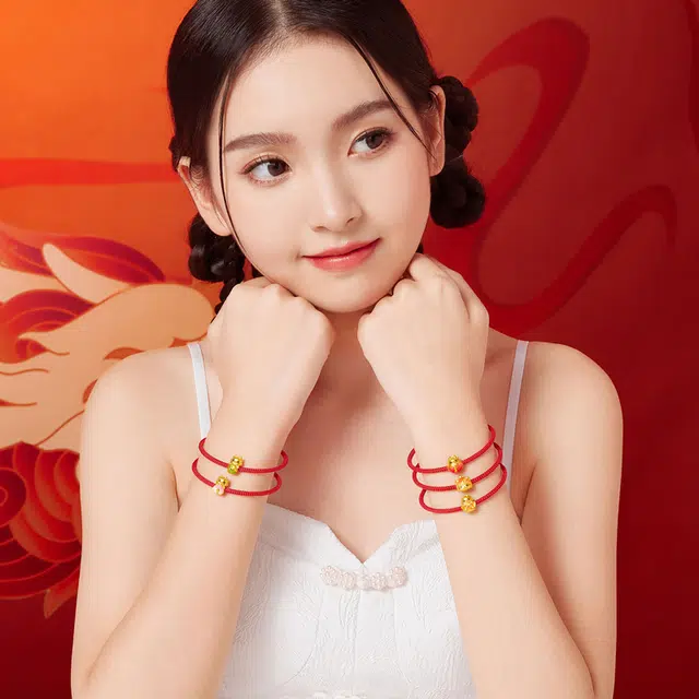 六福珠宝 转运珠灵龙系列荔枝龙果冻珐琅工艺路路通串珠 足金 一口价 黄金吊坠 男女同款情侣款
