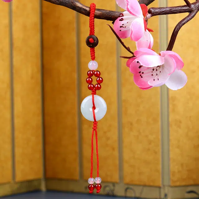 亿珍阁 小巧玲珑平安扣编织包挂 玉石翡翠车挂简约饰品 糯种 翡翠吊坠 男女同款情侣款 新中式国潮转运珠子礼物礼盒装