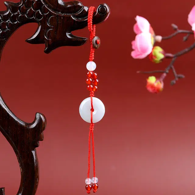 亿珍阁 小巧玲珑平安扣编织包挂 玉石翡翠车挂简约饰品 糯种 翡翠吊坠 男女同款情侣款 新中式国潮转运珠子礼物礼盒装