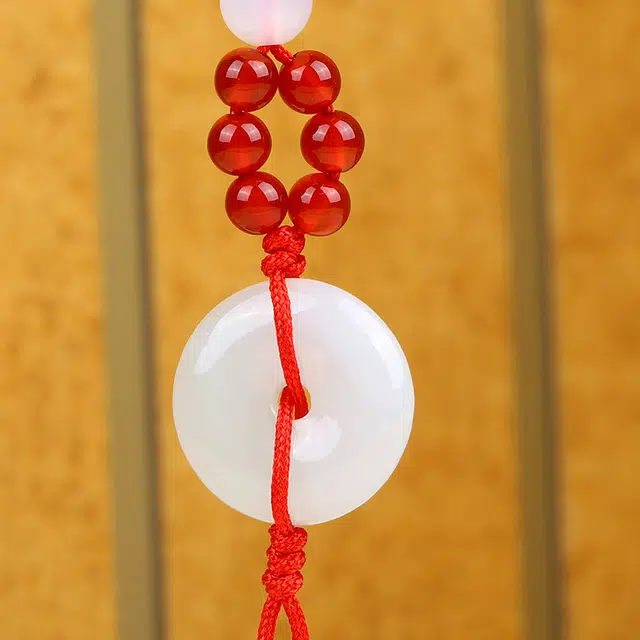亿珍阁 小巧玲珑平安扣编织包挂 玉石翡翠车挂简约饰品 糯种 翡翠吊坠 男女同款情侣款 新中式国潮转运珠子礼物礼盒装