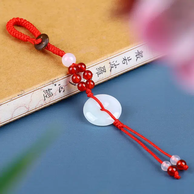 亿珍阁 小巧玲珑平安扣编织包挂 玉石翡翠车挂简约饰品 糯种 翡翠吊坠 男女同款情侣款 新中式国潮转运珠子礼物礼盒装