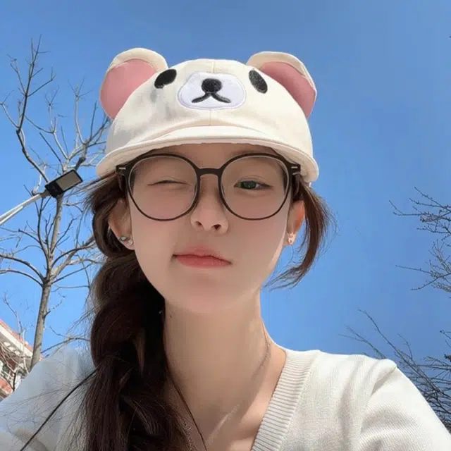 可爱小棕熊主题帽饰 尚先生 草帽可爱小棕熊卡通刺绣大头围显脸小春夏户外运动遮阳防晒帽 优质棉质 鸭舌帽 男女同款情侣款
