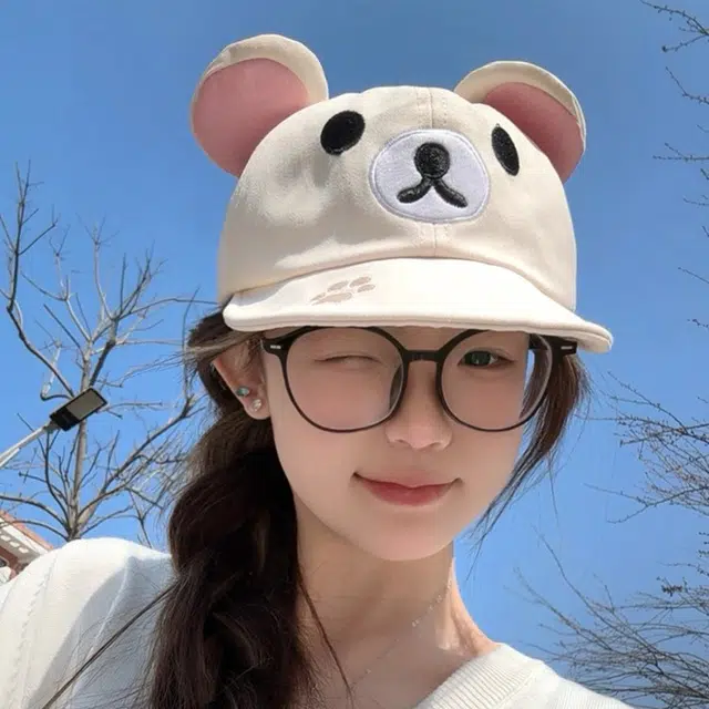 可爱小棕熊主题帽饰 尚先生 草帽可爱小棕熊卡通刺绣大头围显脸小春夏户外运动遮阳防晒帽 优质棉质 鸭舌帽 男女同款情侣款